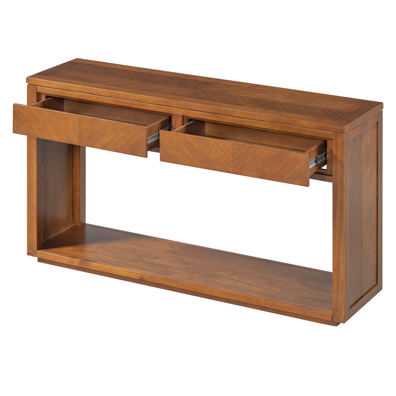 Rustic Wooden Console Table with Storage Drawers and Open Shelf, Honey