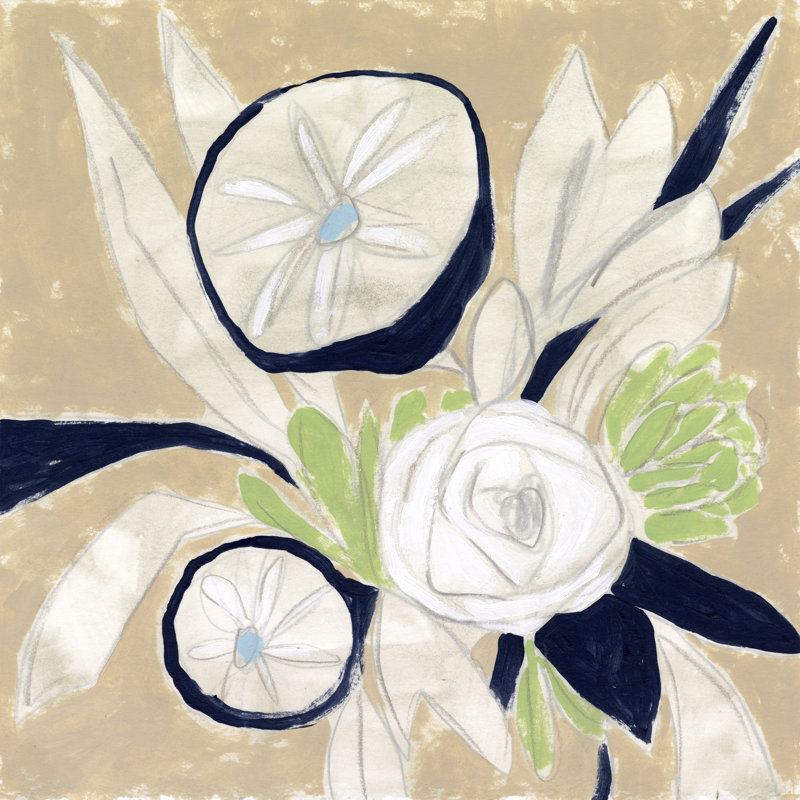 Navy Bouquet Sketch I by June Erica Vess - Wrapped Canvas Painting, 51cm H x 51cm W