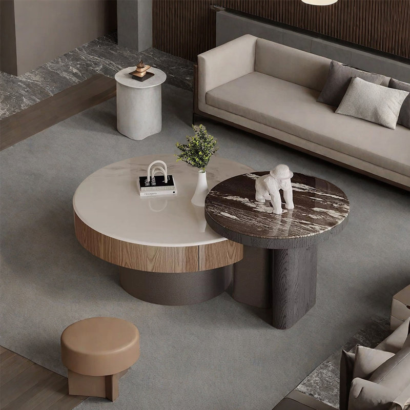 Microcrystalline stone round coffee table set
