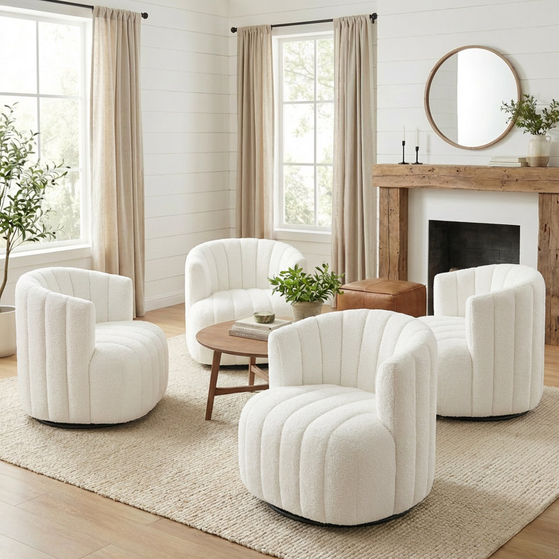 Fauteuil demi-tonneau pivotant rembourré Bryonie, Blanc