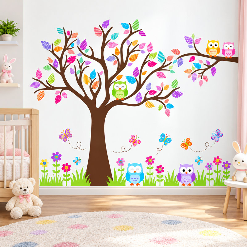 Adhésif décoratif pour la chambre de bébé arbre et hibou, Schéma A