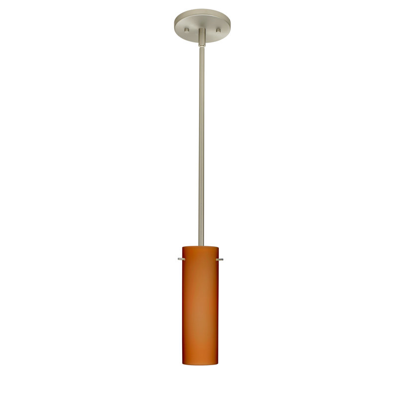 Luminaire suspendu à cylindre simple 1 lumières Marunouchi, Opale matte, Incandescent, Nickel satiné