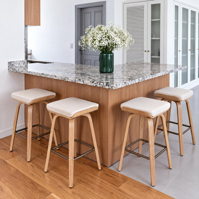 Tabouret de bar moderne rembourré avec structure en bois, tabouret de bar à hauteur de comptoir pour îlot de cuisine, bar à café (ensemble de 4)