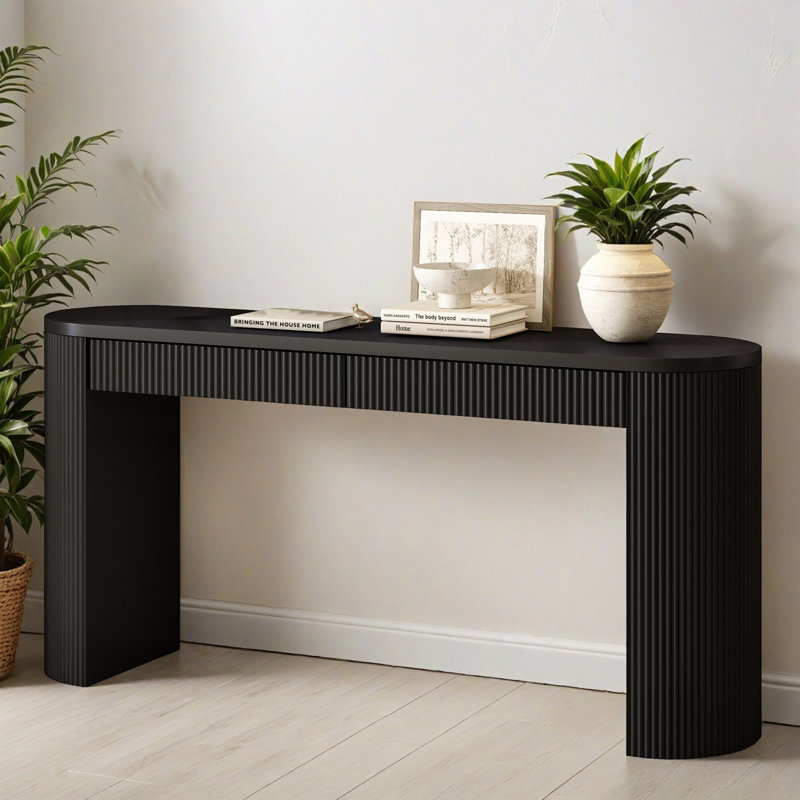 Table d'entrée 58,22 "avec tiroirs, console à rayures avec salon, couloir, Noir