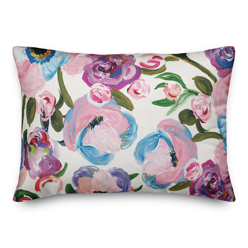 Housse et insert de coussin rectangulaire d'extérieur Painted Florals 11, Rose