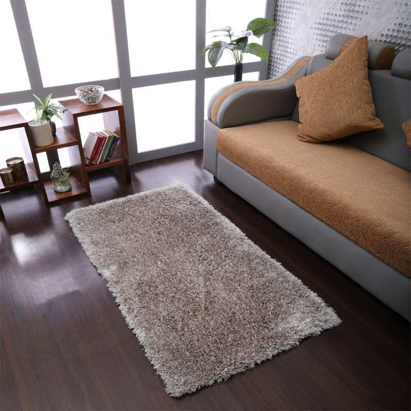 Sabates Hand Tufted Shag Polyester Eco-Friendly Area Rugs - Rectangle, Silver Color, Plain Solid Design, High Pile Thick Handmade Anti Skid Area Rugs for Living Room, Bed Room