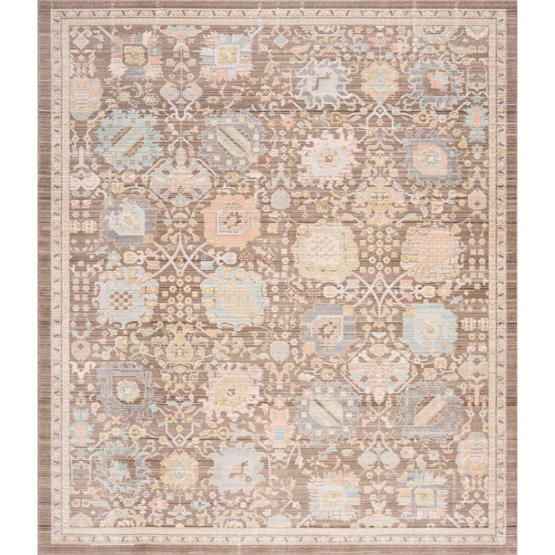 Tapis traditionnel brun en polyester Alyssa, Rectangle 5 pi x 7 pi