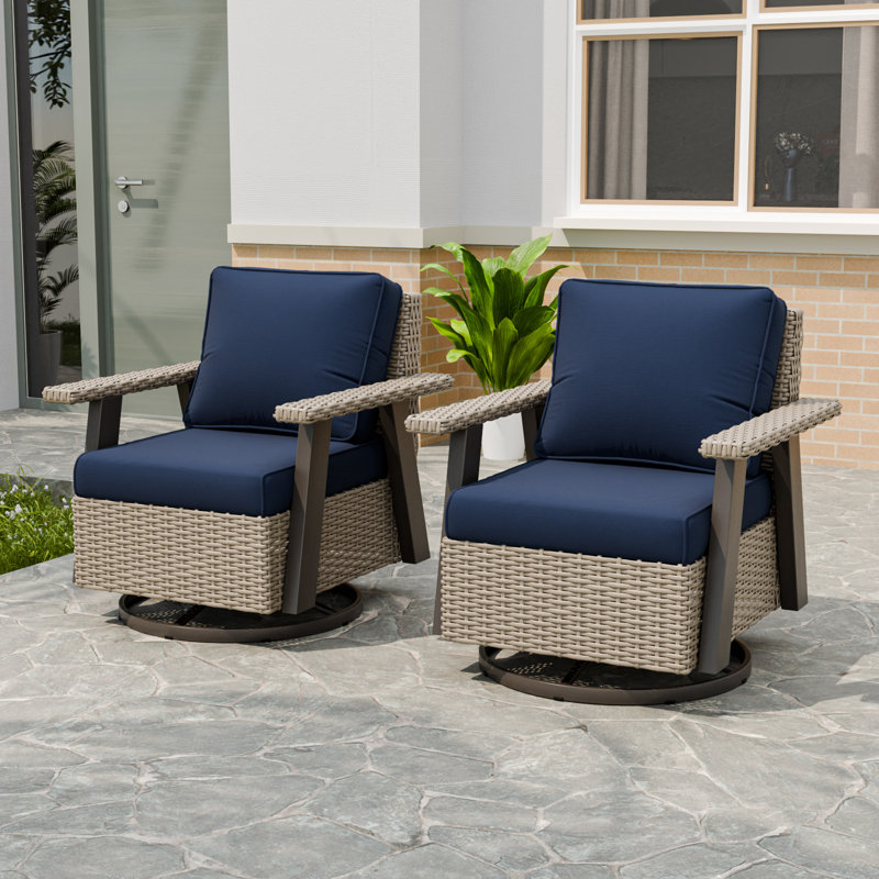 Ensemble de chaises berçantes pivotantes d'extérieur, ensemble de chaises de patio en rotin et osier à 360 °, Bleu très foncé