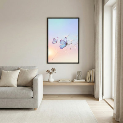 Art mural sur toile noir encadré pour le salon, la chambre à coucher, le bureau ou le vestibule - décoration murale décorative avec pissenlit papillon