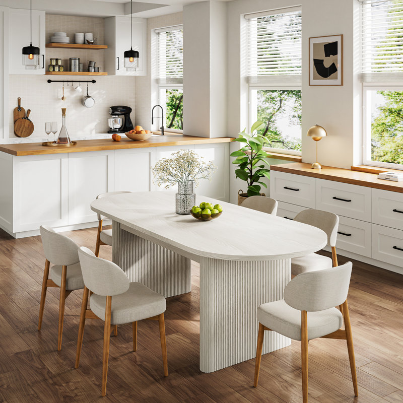 63" to 78.7″ Extendable Oval Wood Dining Table for 4-6 Seats, Ash White
