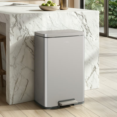 Eko Madison Matte Grey Steel 50 Liter/13.2 Gallon Step Trash Can With Inner Liner - Fingerprint Resistant Finish