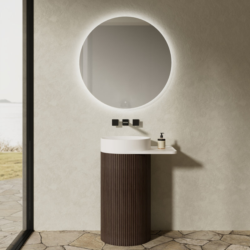 Lavabo de salle de bain piédestal à surface solide 18 po x 26 po Monblari - blanc mat