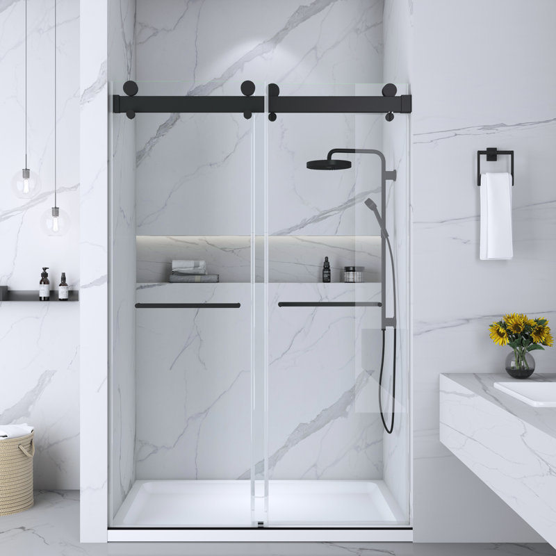 Gargy 57-60 in W x 78 in H Frameless Shower Door with Advanced Closing System, Double Buffer Brake, Matte Black