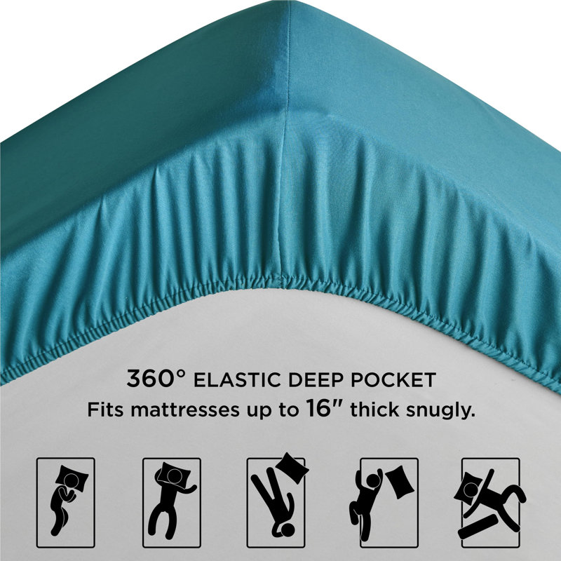 Drap-housse avec poche profonde de 16 pouces, Drap-housse pour lit simple TG, Sarcelle
