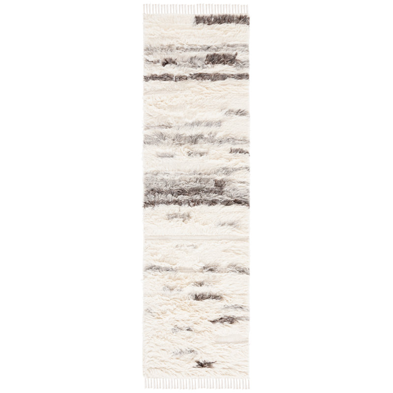 Sekai Handwoven Wool Cotton Abstract Rug in Gray/Ivory, Runner 2'3" x 8'