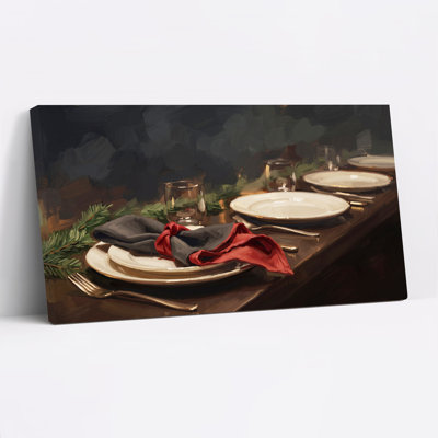 «Dinner Place couverts with Red Napkin and Pine Christmas», art mural sur toile