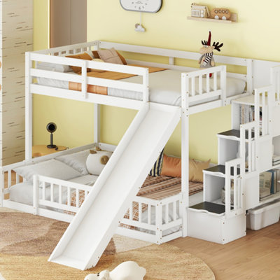CloudBound Twin Over Full Bunk Bed with Slide and Storage Staircase, Pine