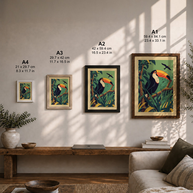 Toucan And Sky Vintage - Print, Unframed, A3 - 42.0 x 29.7 cm