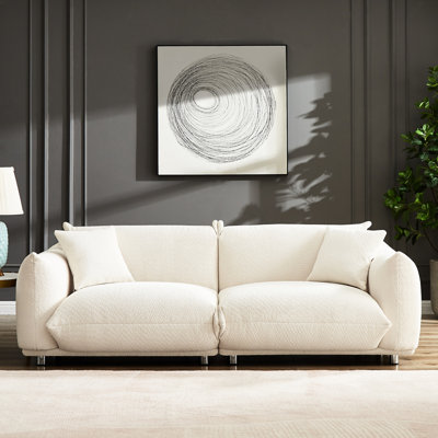Canapé surdimensionné 2 places avec structure en bois massif et pieds en métal, couleur blanche, accoudoirs carrés, rembourrage en mousse, revêtement en tissu, idéal pour le salon, la structure et les accoudoirs, parfait pour le bureau