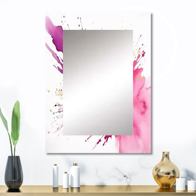 Koffler Purple and Pink Strokes VII - Fractals Decorative Mirror, Modern Wall Mirror, Printed Metal Art, 32" x 24"