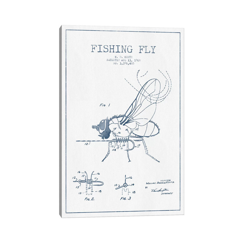W.D. Kuntz Fishing Fly Patent Sketch by Aged Pixel - Wrapped Canvas Print, 20.32 cm H x 30.48 cm W x 1.91 cm D