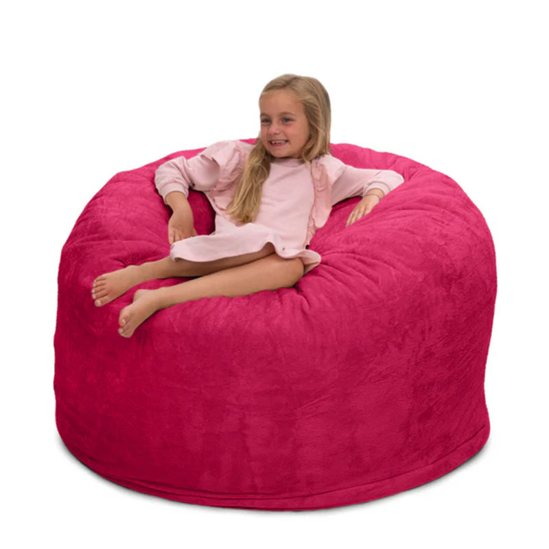 4ft Bean Bag Chair, Oversized Indoor Comfy Lounger, Pink Fur