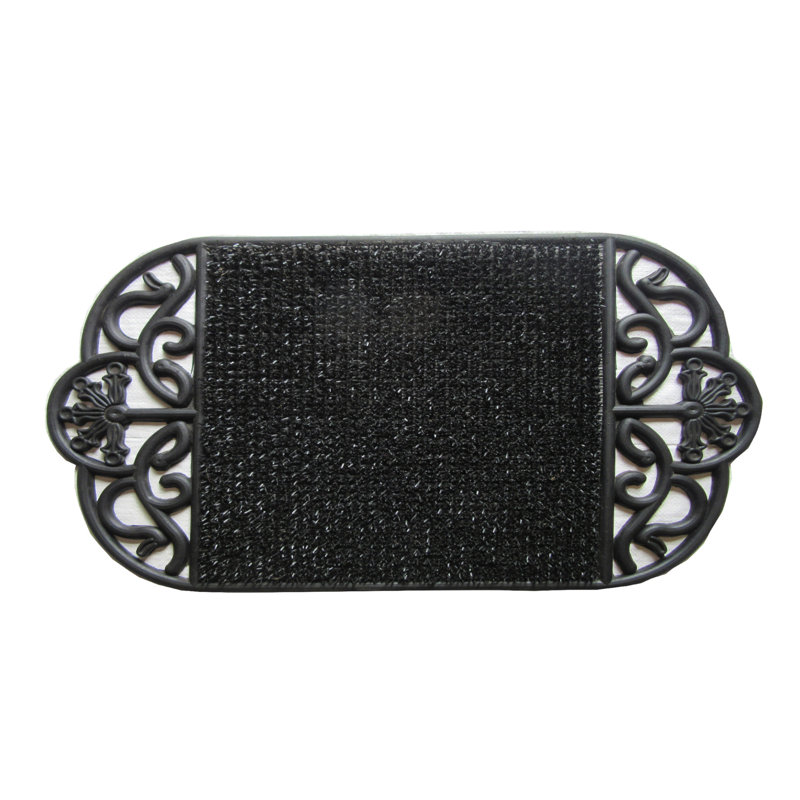 Tapis de porte ovale d'extérieur en caoutchouc noir 18 po x 29 po