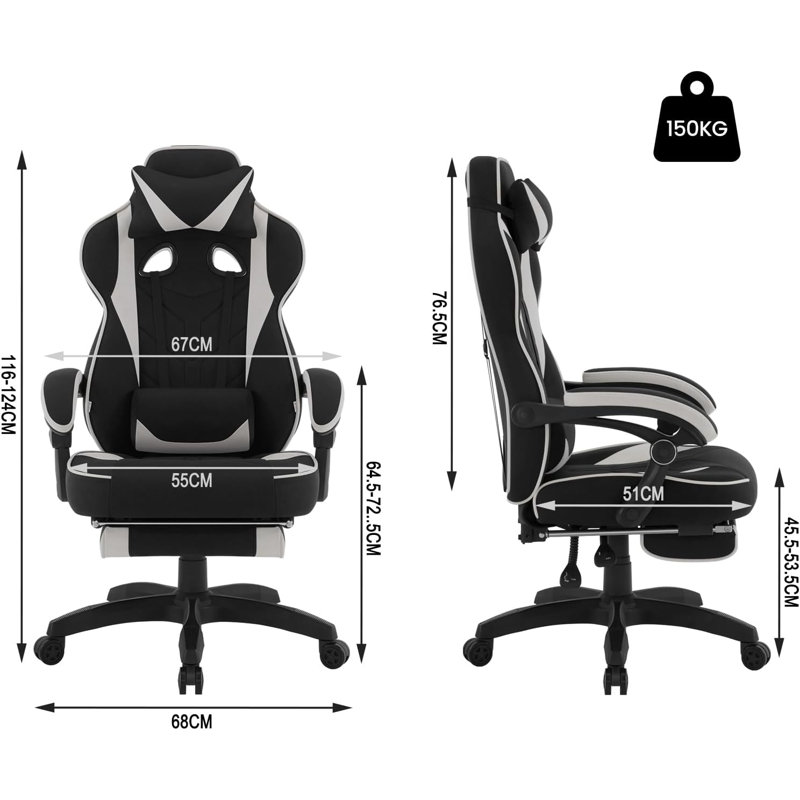 Inbox Zero Adjustable Reclining Ergonomic Swiveling PC & Racing Game Chair with Footrest in Black