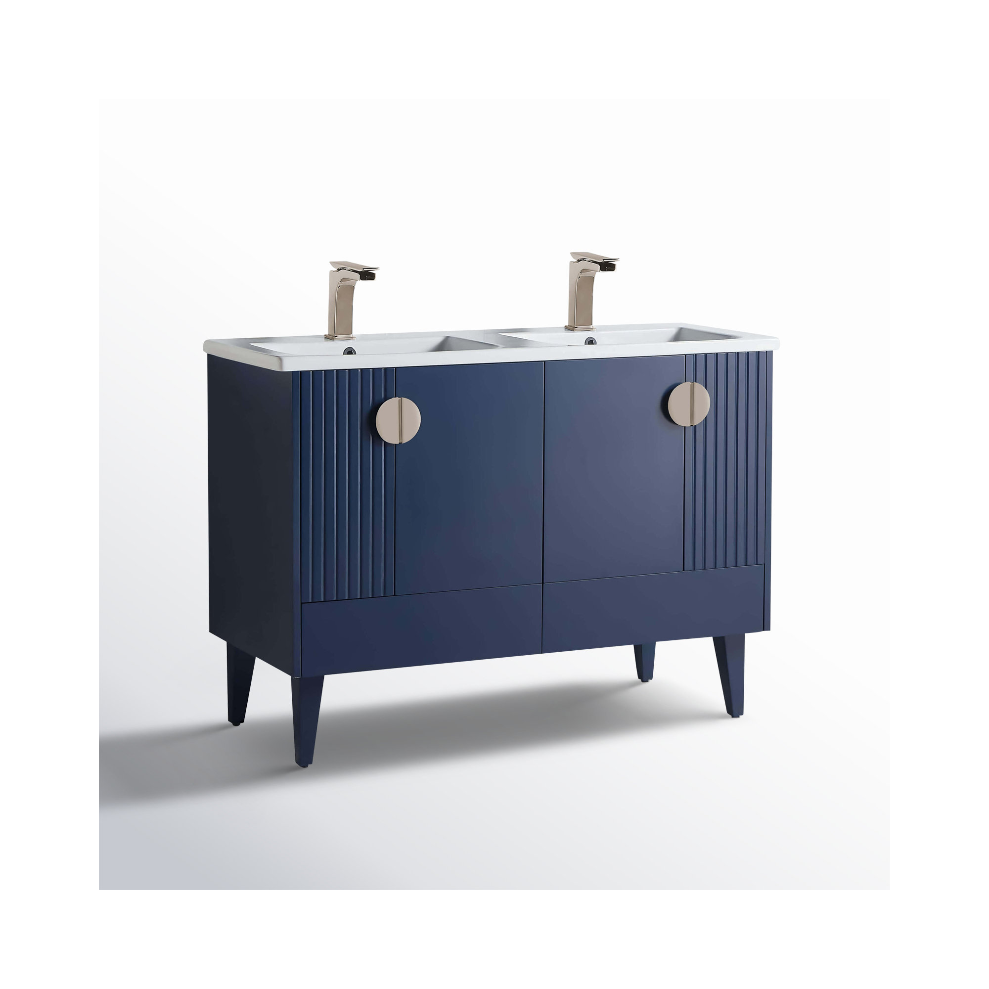 Saimah 47.25'' Double Bathroom Vanity, Navy Blue, Satin Nickel