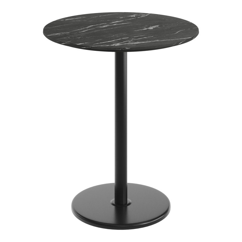 Plateau de table commercial à surface lisse avec base ronde à hauteur de barre, H 42 po x L 36 po x l 36 po, Faux marbre noir