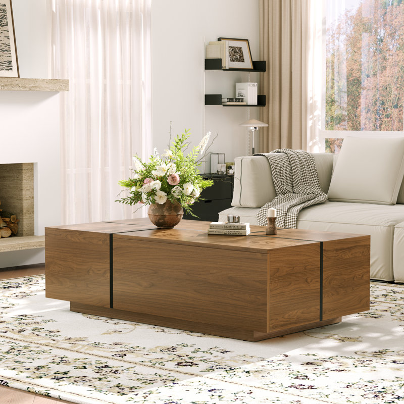 47.24'' Modern Coffee Table Rectangular Coffee Table Large Coffee Table With 4 Storage Drawers Fully Assembled