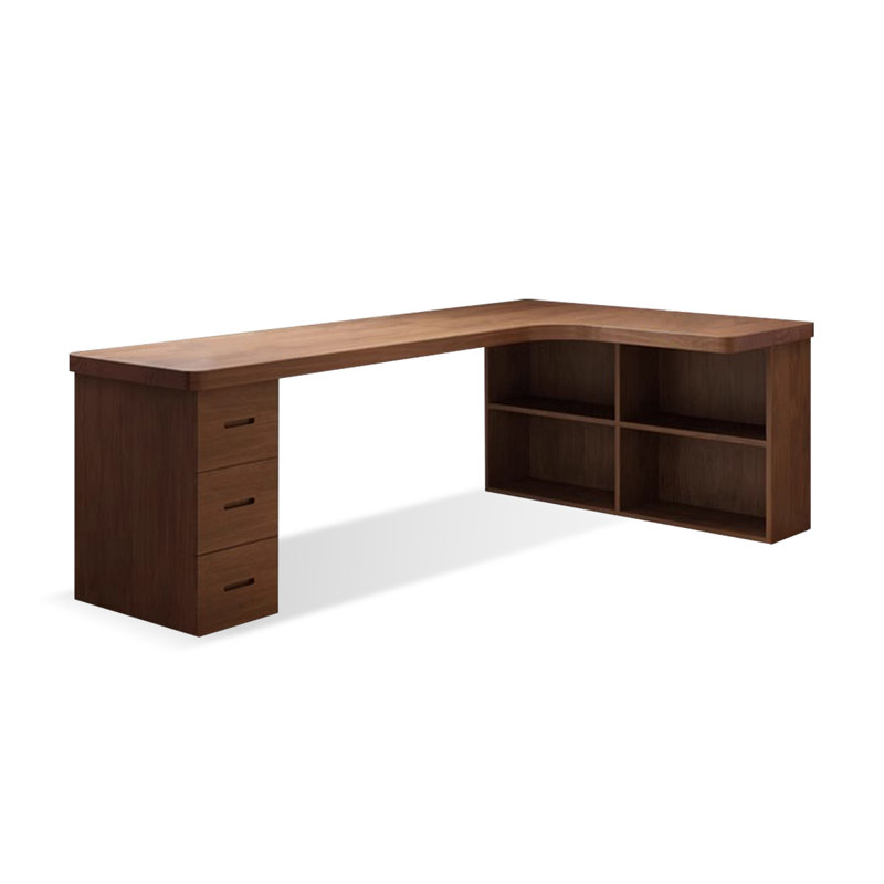Nut-brown L-Shaped Solid Wood with 3 drawers desk, Right, 29.53" H x 70.87" W x 39.37" D