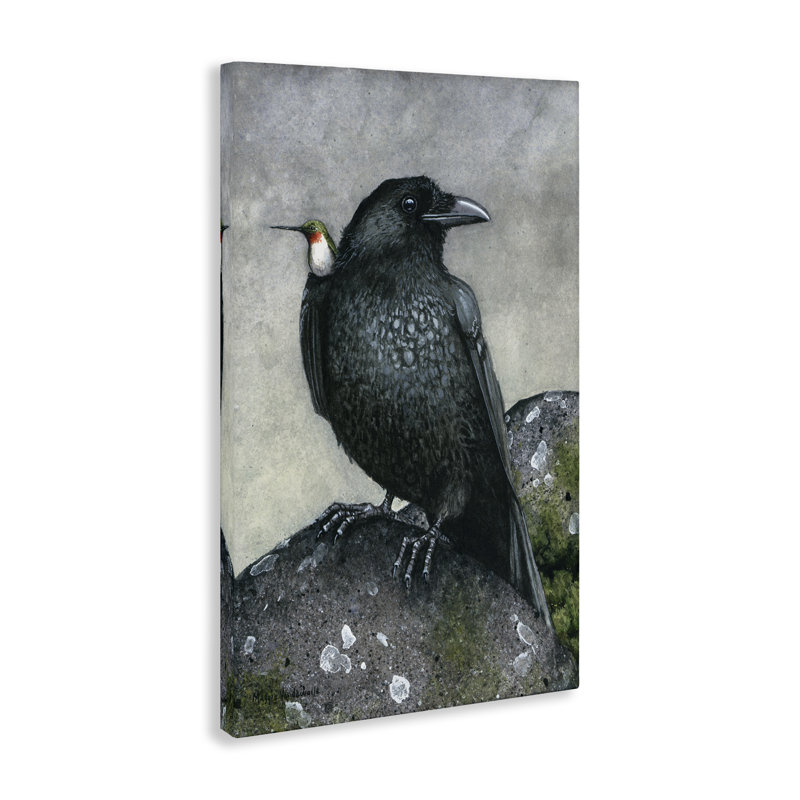 Corbeau et colibri, art mural perché par Maggie Vandewalle, H 24 po x l 16 po