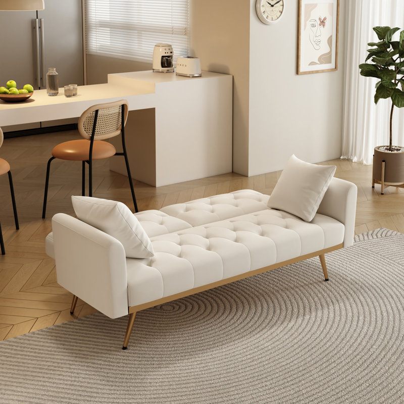 Reeyan 68.3" Upholstered Velvet Sleeper Sofa, Beige Velvet