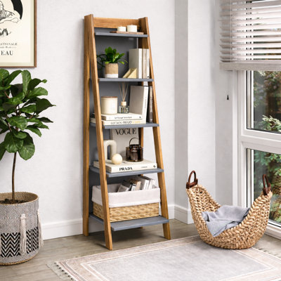 Shannia 159cm H x 44cm W Solid Wood Ladder Bookcase