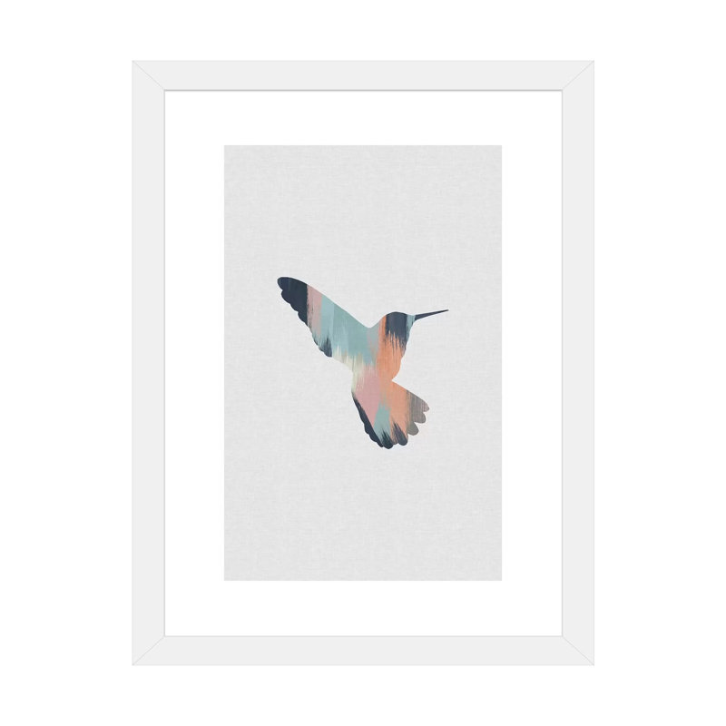 Pastel Hummingbird II - impression d'art graphique, H 24 po x l 16 po x P 1 po, Papier encadré blanc