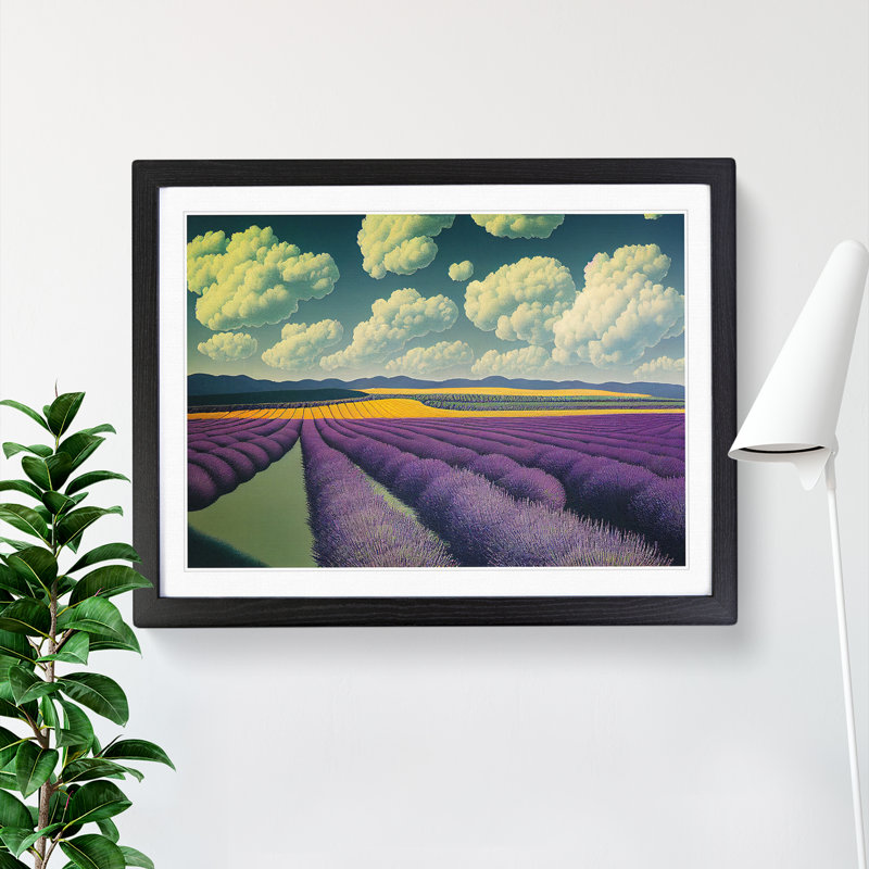 Luscious Lavender Flower Field 1 Piece Single Picture Frame Wall Art, 46cm H x 64cm W x 2cm D, Black