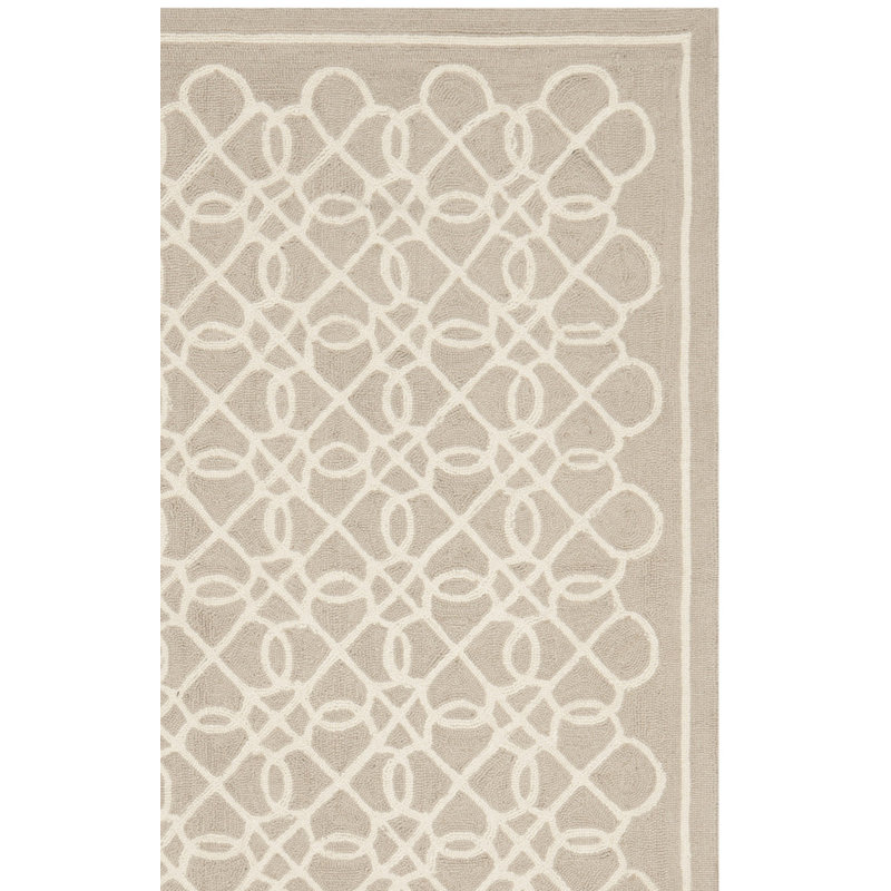 Hollander Hand-Hooked Wool White/Tan Area Rug, Rectangle 7'9" x 9'9"