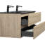 Meuble-lavabo mural double avec comptoir en quartz noir et meuble-lavabo au fini bois naturel