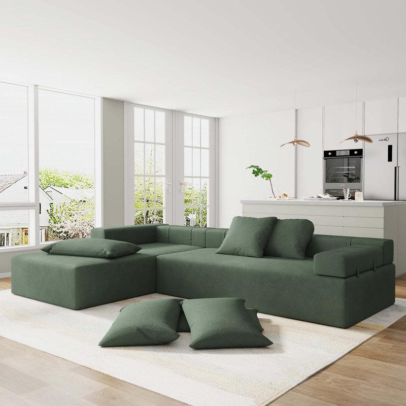 Canapé modulaire en chenille sans os 108,01 po Berangaria, Orienté à gauche (vu de face), Chenille verte