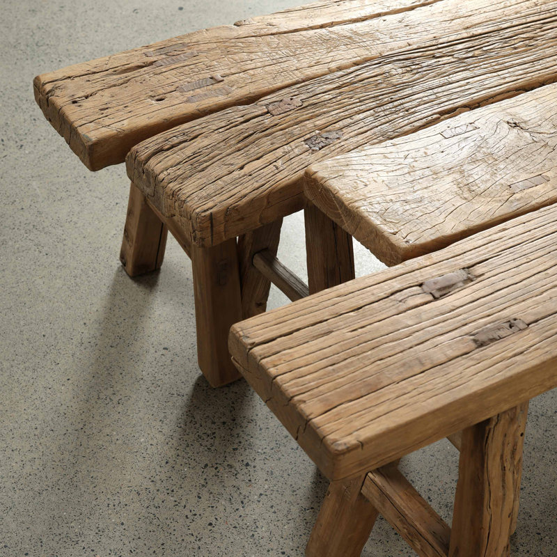 Lily's Living Vintage Noodle Bench, Weathered Natural Wood Finish , 20" H x 60" W x 5.5" D