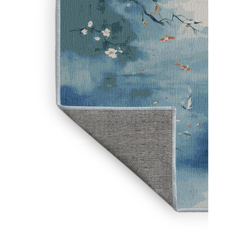 Machine Washable Blue Area Rug, Rectangle 5' x  8'