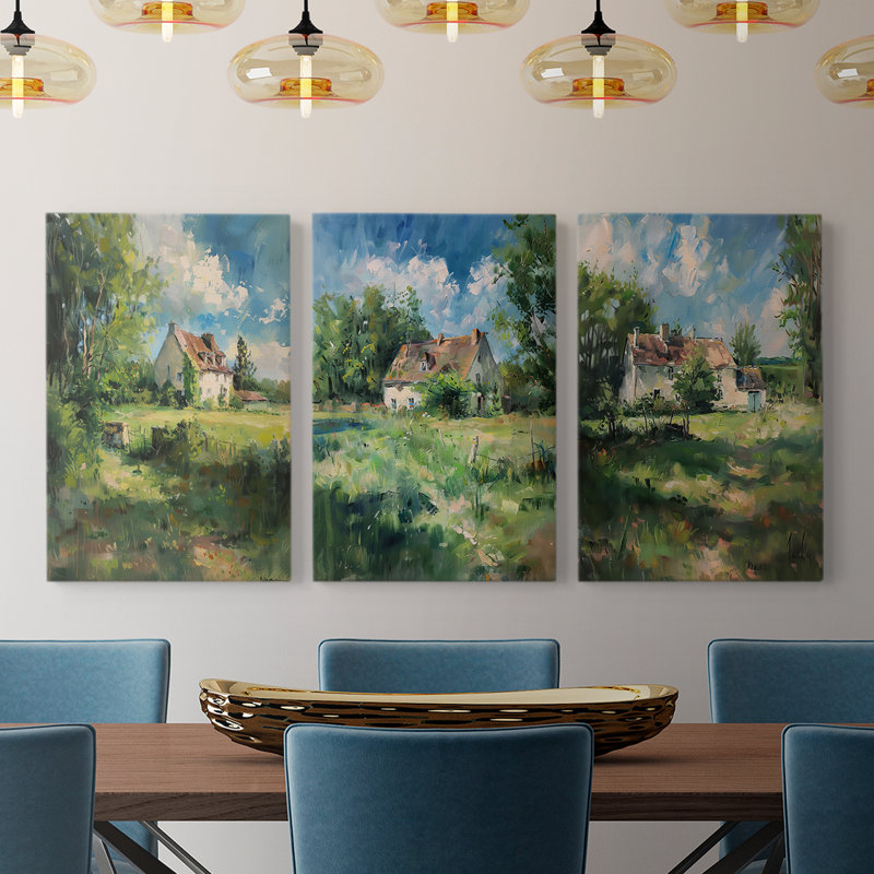 Ensemble de 3 toiles tendues avec châssis Country Cottage Series XV - Prêt à être accroché, H 12 po x l 8 po