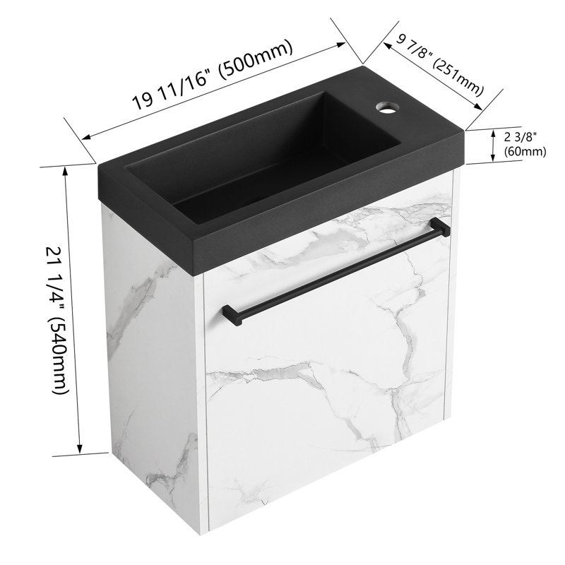 Meuble-lavabo flottant avec lavabo en résine et porte de lavabo à charnière en acier inoxydable à fermeture en douceur - Design contemporain