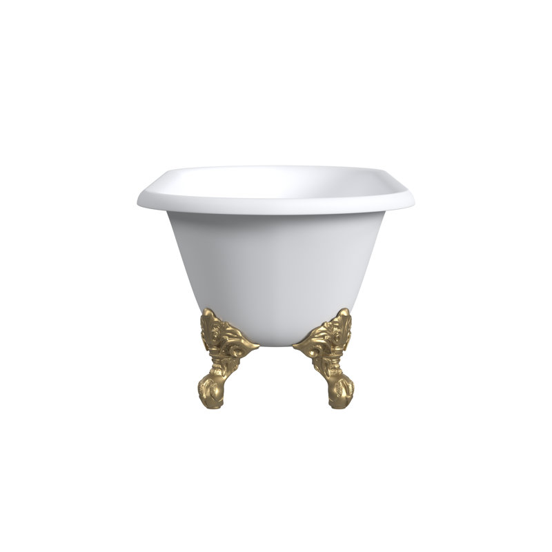 68'' L Soaking Bathtub, Polished Brass, White Interior with White Exterior