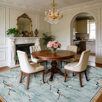 5x7 Area Rug for Living Room, Vintage Floral Rug, Washable Non Slip & Low Pile Carpet for Living Room, Bedroom, Dining Room, Green