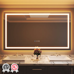 Miroir de salle de bain mural rectangulaire sans cadre avec rétroéclairage et lumière avant de l 96 po x H 48 po