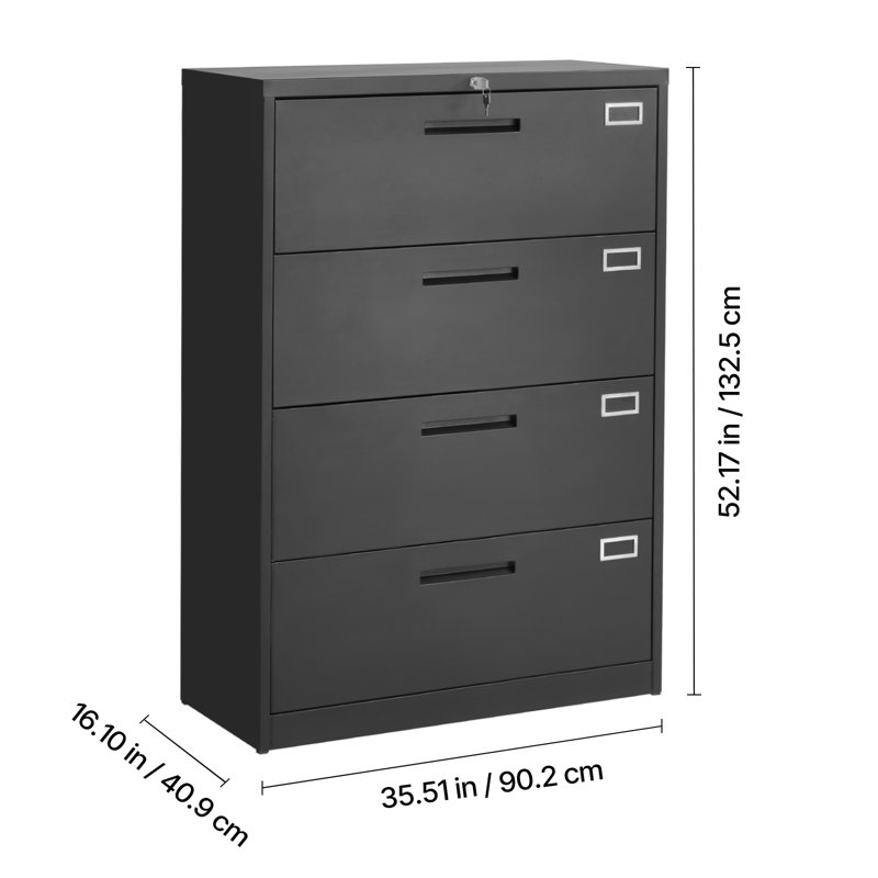4 Drawers Metal File Cabinet, Vertical Filing Cabinet with Lock and Adjustable Hanging Rod, Tall Filing Storage Cabinets for Home and Office Fit Letter, A4, Legal Size File, Easy Assembly, Black