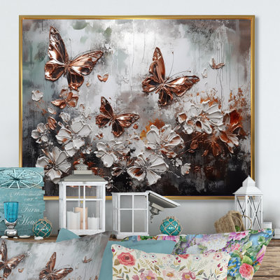 Rylieann Rose Gold Butterfly Wings and Flowers IV sur toile