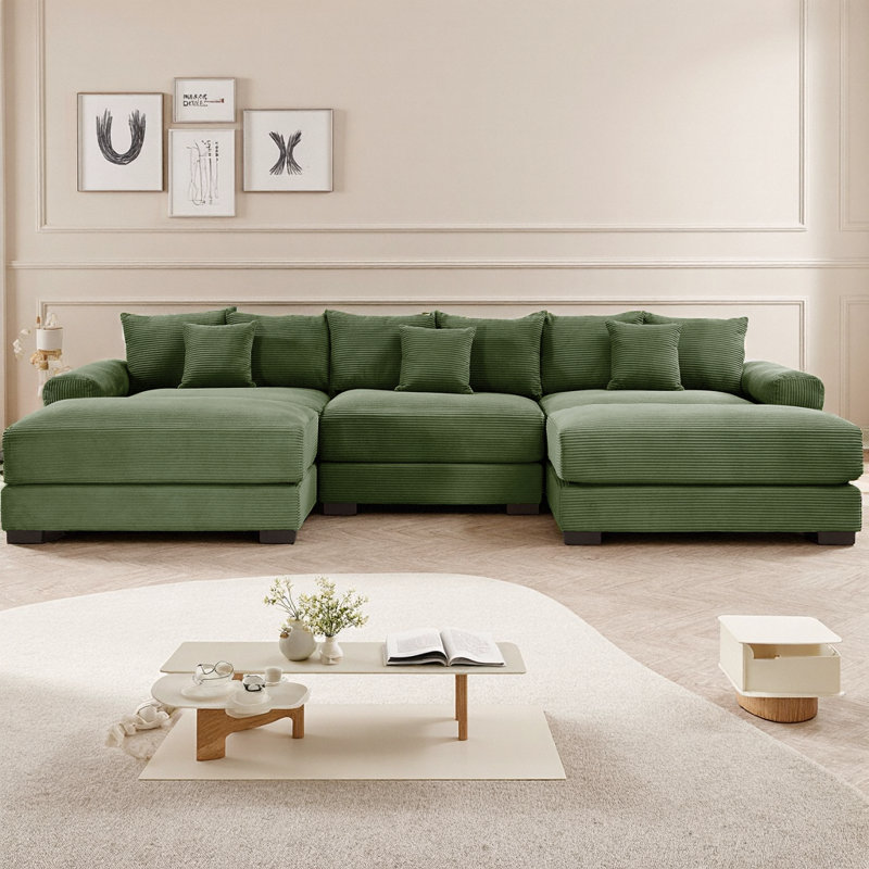 Canapé modulaire surdimensionné de 130 po en forme de U modulaire en tissu velours côtelé de qualité supérieure, siège profond et accoudoirs larges, comprend 2 repose-pieds, conception ergonomique pour les salons et le salon